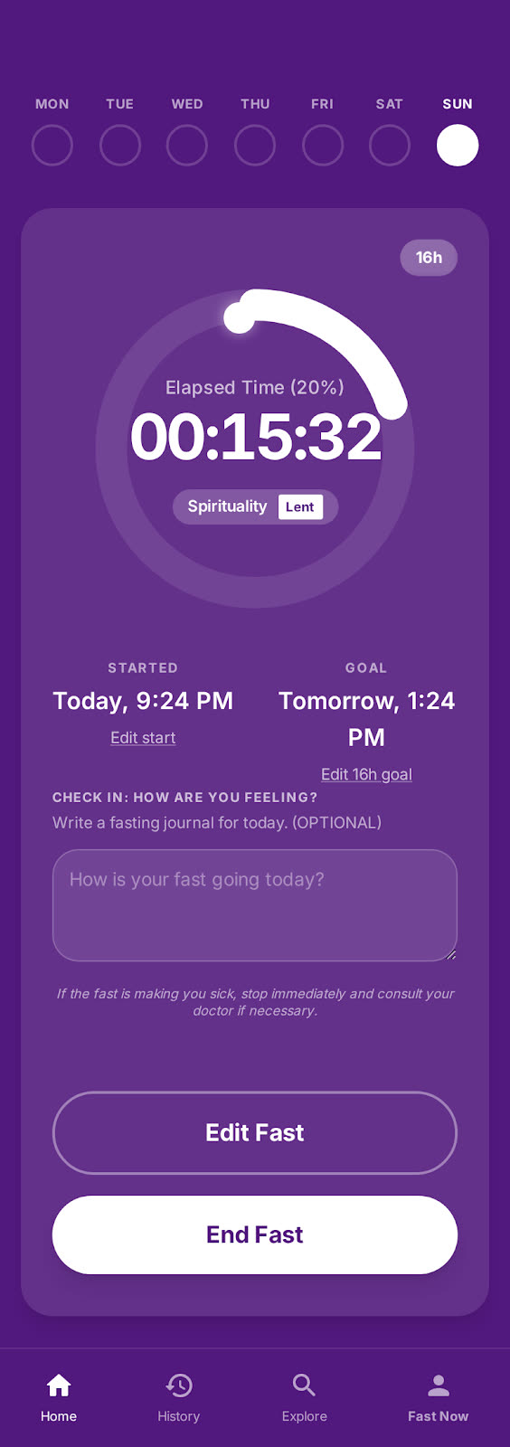 Active fast timer screen