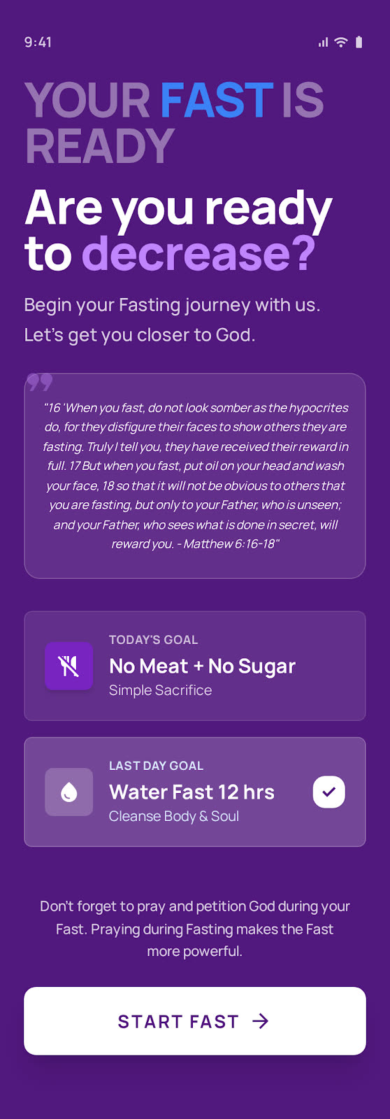 Your fast is ready screen